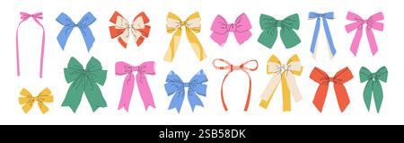 Collezione di coloratissimi Ribbon Bows disegnati a mano Illustrazione Vettoriale