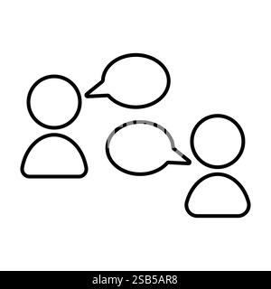 Due semplici icone che rappresentano persone con bolle di voce sopra di loro, che indicano una conversazione. Illustrazione Vettoriale