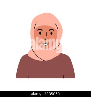 Una donna con un velo rosa sorride felicemente. Sta indossando un maglione Bordeaux. Illustrazione Vettoriale