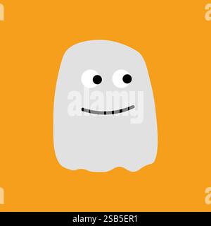 Carino ragazzo dei cartoni animati in un costume fantasma. Libro da colorare per bambini. Illustrazione digitale per Halloween. Illustrazione vettoriale Illustrazione Vettoriale