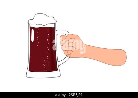 Mani che tengono e stringono bicchieri da birra. Stile inciso. Illustrazione vettoriale disegnata a mano. Illustrazione vettoriale Illustrazione Vettoriale