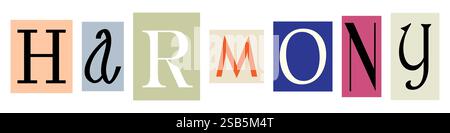 Lettere colorate che compongono l'armonia in un arrangiamento artistico e giocoso Illustrazione Vettoriale