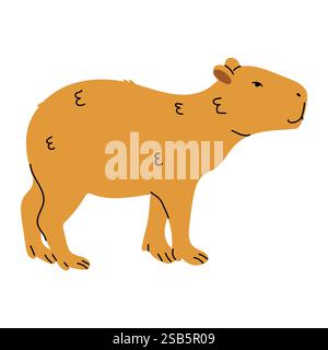 Una semplice illustrazione a fumetti di un capybara su sfondo bianco. Il capybara è marrone e ha un'espressione semplice e amichevole. Illustrazione Vettoriale