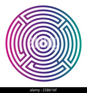 Labirinto circolare colorato con motivi concentrici creati su uno sfondo bianco Illustrazione Vettoriale