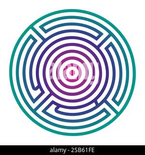 Labirinto circolare colorato con motivi concentrici e tonalità vivaci Illustrazione Vettoriale