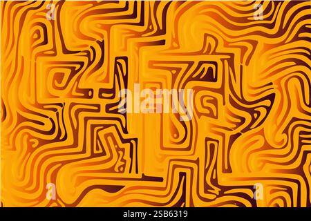 Le linee ondulate astratte nelle tonalità arancione e giallo creano un motivo vivace su uno sfondo audace Illustrazione Vettoriale