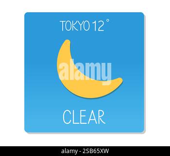 Un display meteo digitale indica il cielo chiaro a Tokyo con una luna crescente e una temperatura di 12 gradi Celsius. Illustrazione Vettoriale