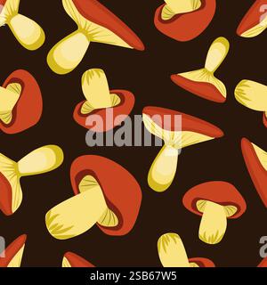 Motivo senza cuciture con funghi disegnati a mano su sfondo bianco. Illustrazione Vettoriale