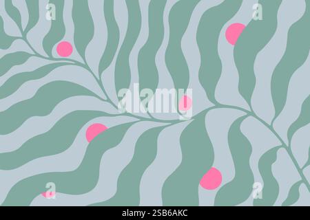 Una vivace carta da parati con un motivo verde e rosa con punti rosa sparsi per tutto. I colori creano un'atmosfera vivace e giocosa Illustrazione Vettoriale