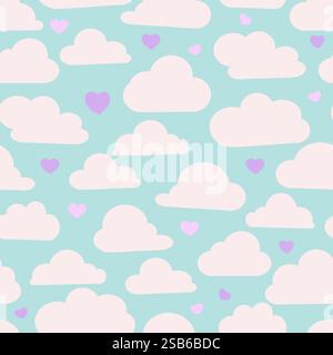 Bianco soffice nuvole di cartoni animati sfondo senza cuciture. Illustrazione vettoriale per tessuto o sfondo bambini. Illustrazione Vettoriale
