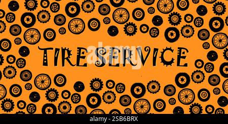 riparazione automatica, immagine vettoriale degli pneumatici per segnaletica, poster, annunci Illustrazione Vettoriale