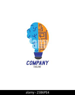 logo brain tech icona vettoriale, logo tecnologia lampadina, illustrazione vettoriale Illustrazione Vettoriale