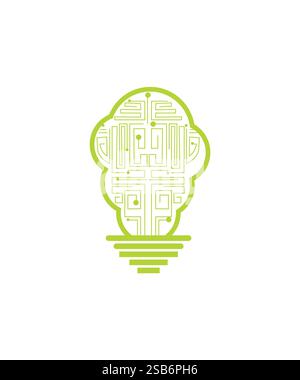 logo brain tech icona vettoriale, logo tecnologia lampadina, illustrazione vettoriale Illustrazione Vettoriale