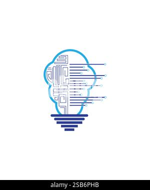 logo brain tech icona vettoriale, logo tecnologia lampadina, illustrazione vettoriale Illustrazione Vettoriale