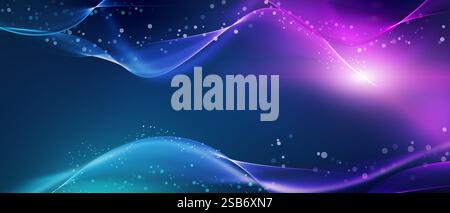 Illustrazione creativa del banner astratto. Onde liquide di colore blu perple. Flusso di spettro per branding, banner, grafica. Musica, energia, spazio aperto Foto Stock