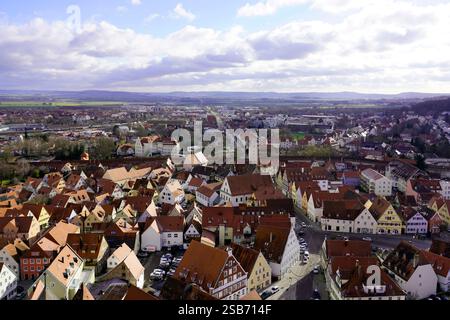Vista aerea della città medievale nel sud della Germania in inverno Foto Stock