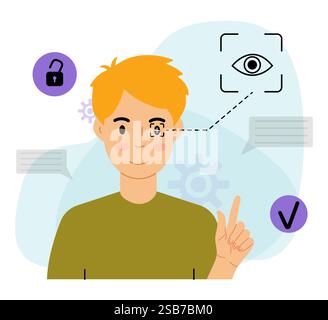 Uomo che utilizza Eye Scan per la sicurezza Illustrazione Vettoriale