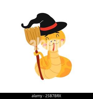 Snake Witch with Broom per Halloween Illustrazione Vettoriale