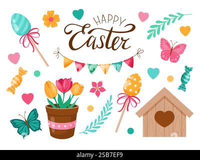 Pasqua. Set di elementi natalizi. Illustrazione vettoriale. Illustrazione Vettoriale