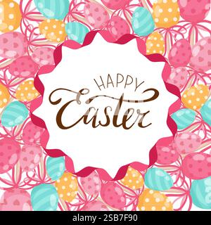 Uno striscione di pasqua colorato con uova di Pasqua. Buona Pasqua. Biglietto d'auguri, striscione. Illustrazione vettoriale. Illustrazione Vettoriale