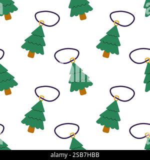 Decorazioni colorate sull'albero di Natale su sfondo bianco in stile festoso Illustrazione Vettoriale