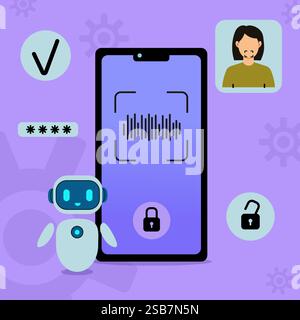 Sblocco riconoscimento vocale sullo smartphone Illustrazione Vettoriale