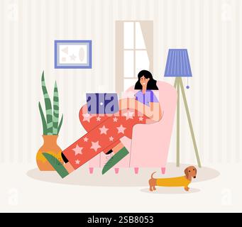 Lavoro in remoto. Illustrazione aziendale. Concetto di ufficio domestico. Illustrazione del vettore isometrico piatto. Lavorare a casa. Carriera online. Resta e lavora da casa. Illustrazione Vettoriale