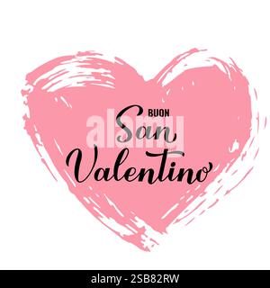 Buon San Valentino - buon San Valentino in italiano. Calligrafia scritta a mano sul cuore grunge. Modello vettoriale per poster, cartolina, logo design, f Illustrazione Vettoriale