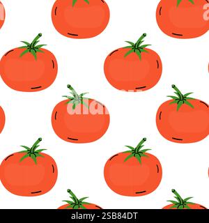 Vivace illustrazione di pomodori freschi su sfondo bianco disposti a ripetizione Illustrazione Vettoriale