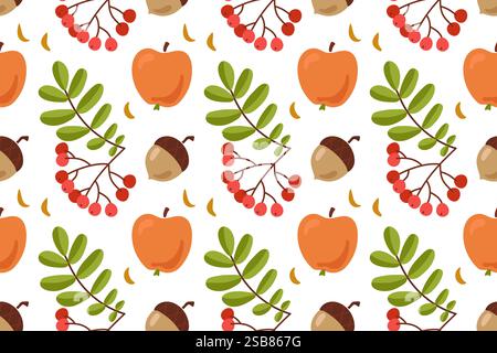 Motivo senza cuciture frutta e frutti di bosco autunnali Illustrazione Vettoriale