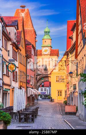 Rothenburg ob der Tauber, Germania. Markusturm e centro storico - regione storica della Franconia in Baviera. Strada romantica famosa strada panoramica. Foto Stock