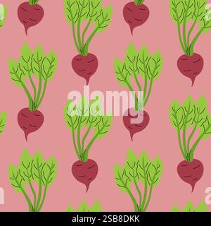 Motivo colorato con riflessi rossi con foglie verdi su sfondo rosa Illustrazione Vettoriale