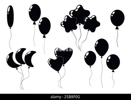Palloncini neri in varie forme per festeggiare o decorare Illustrazione Vettoriale