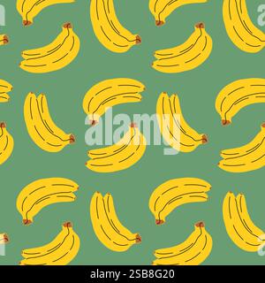 Sfondo colorato con banane su una superficie verde e un design allegro Illustrazione Vettoriale