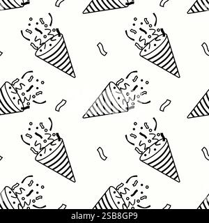 Divertente e festoso motivo di coni di gelato con spruzzette e coriandoli Illustrazione Vettoriale