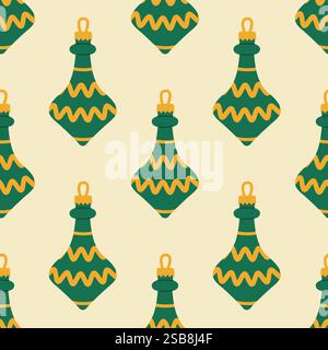 Gli ornamenti decorativi colorati si riflettono su uno sfondo chiaro, perfetti per i design a tema natalizio Illustrazione Vettoriale