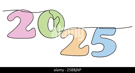 Rappresentazione colorata degli anni dal 2020 al 2025 in un divertente stile di disegno per le celebrazioni Illustrazione Vettoriale