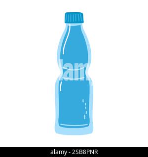 Bottiglia d'acqua blu trasparente con tappo a sgancio in posizione verticale su uno sfondo semplice Illustrazione Vettoriale