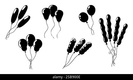 Palloncini neri di varie forme e dimensioni per celebrazioni ed eventi Illustrazione Vettoriale