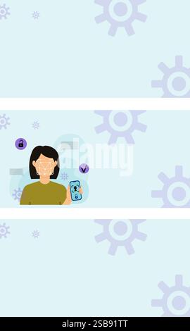Donna che usa il riconoscimento facciale sullo smartphone Illustrazione Vettoriale