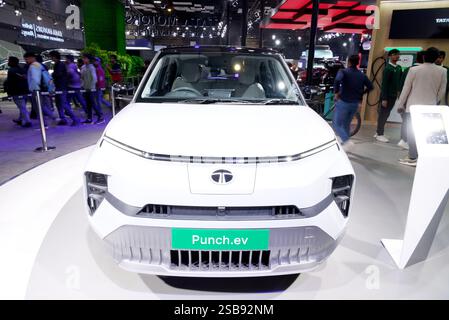 NUOVA DELHI - 21 GENNAIO 2025: Tata Punch EV è in mostra al Bharat Mobility Global Expo 2025 a nuova Delhi, in India. Foto Stock
