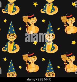 Un motivo senza cuciture con graziosi serpenti dei cartoni animati Illustrazione Vettoriale