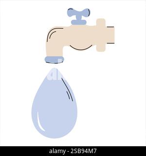 Il rubinetto gocciola l'acqua in un ambiente domestico evidenziando i problemi idraulici a casa Illustrazione Vettoriale