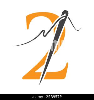 Design con logo Letter 2 per ricamo, tessuto, moda, tessuto, simbolo di tessuto Illustrazione Vettoriale