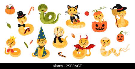 Carini serpenti nei costumi di Halloween Illustrazione Vettoriale