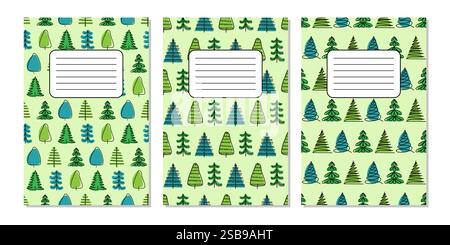 Copertine per notebook con disegni ad albero colorati con varie forme e motivi Illustrazione Vettoriale