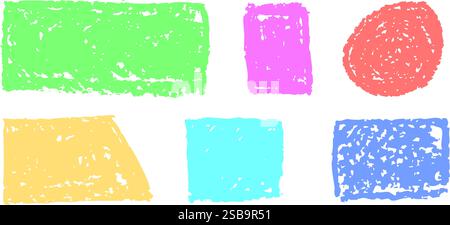 Set di forme geometriche astratte di base disegnate con carbone color pastello. Collezione di cornici per preventivi di vernice disegnate a mano. Set di bolla vocale colorata vuota Illustrazione Vettoriale
