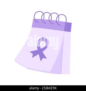 Calendario a spirale viola della giornata mondiale del cancro con illustrazione del nastro Illustrazione Vettoriale