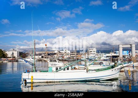 Numazu, Giappone. Piccole barche da pesca ormeggiate al porto di Numazu nella prefettura di Shizuoka. Foto Stock