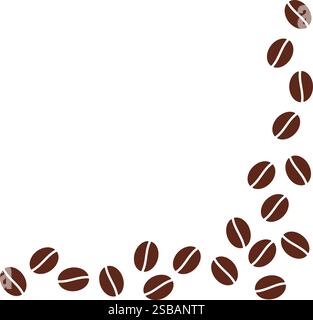 Sfondo trasparente vettoriale con chicchi di caffè posizionati in modo casuale sui lati destro e inferiore Illustrazione Vettoriale